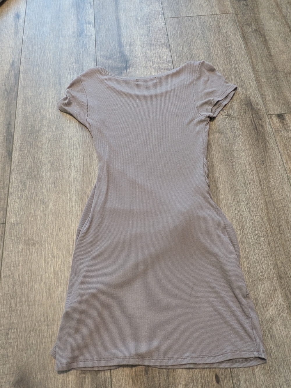 Lulu's Ribbed Short Sleeve Mini Dress - Taupe - Picture 7 of 7